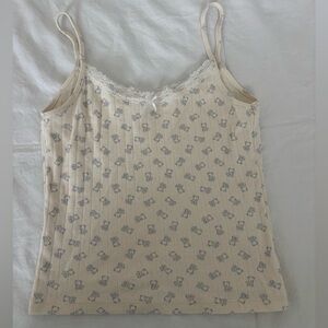 Brandy Melville Cream Ribbed Lace-Trim Cami